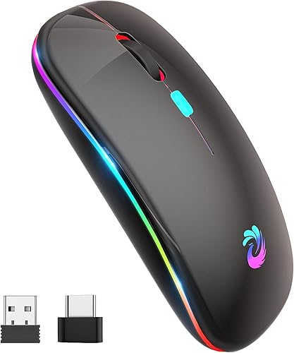 Ratón inalámbrico LED, mouse óptico de oficina portátil de 2.4 G con receptor USB y adaptador tipo C, 3 DPI ajustables para laptop, computadora, PC,