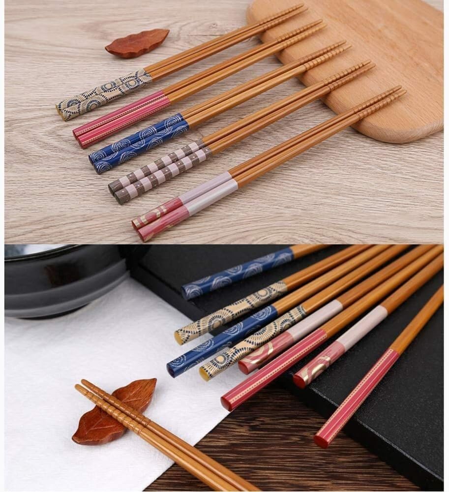 SePkus Essstäbchen, Geschirr, Japanisches Geschirr, 5er-Set Essstäbchen aus Naturholz, Essstäbchen für asiatisches Essen, Jubiläum, Feiern, Essen und Bar-A (Farbe: B) (Farbe: einfarbig)