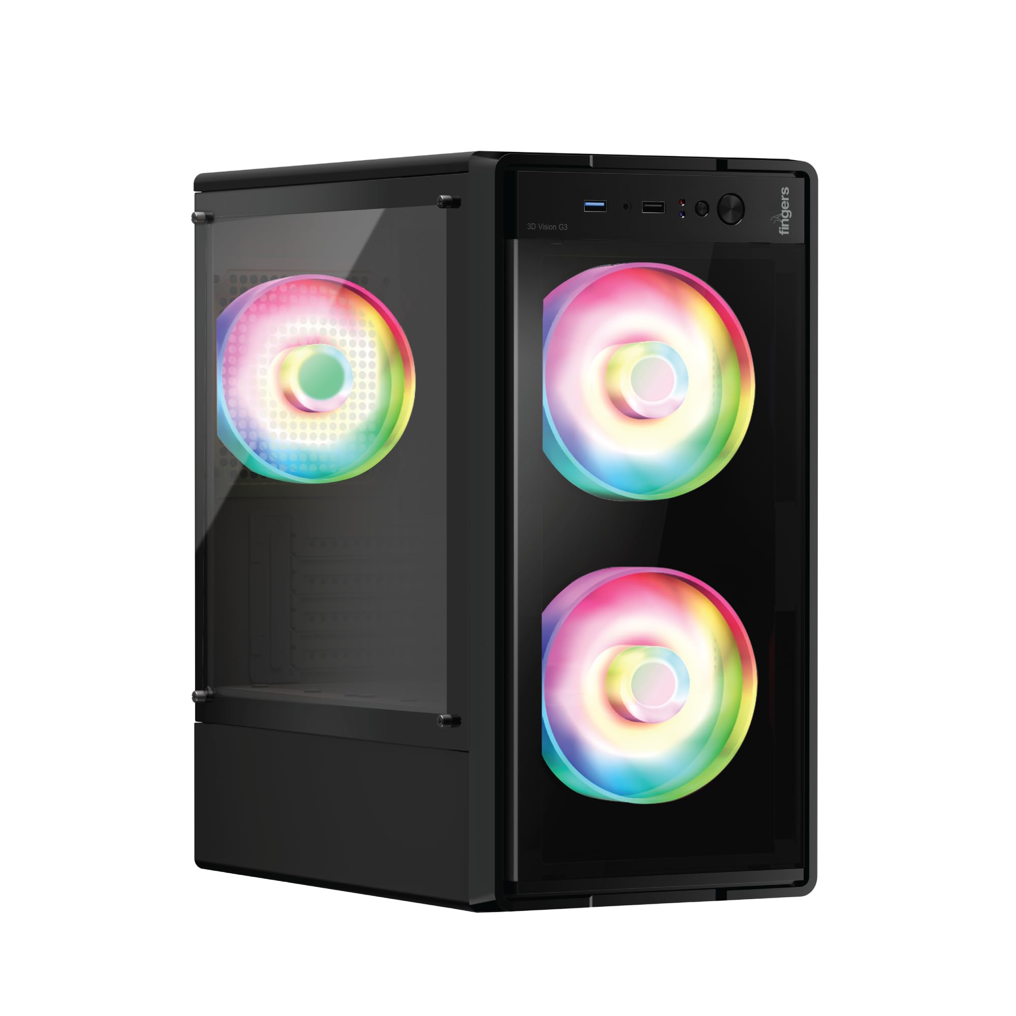 FINGERS 3D-Vision-G3 Micro-ATX PC Cabinet (M-ATX/Mini-ITX, Full 3D Toughened Glass Panels, Dual Chamber, 3 x ARGB Fans, High Airflow, USB 3.0 + USB 2.0, Sturdy Build & Easy Setup), Rich Black-image-46
