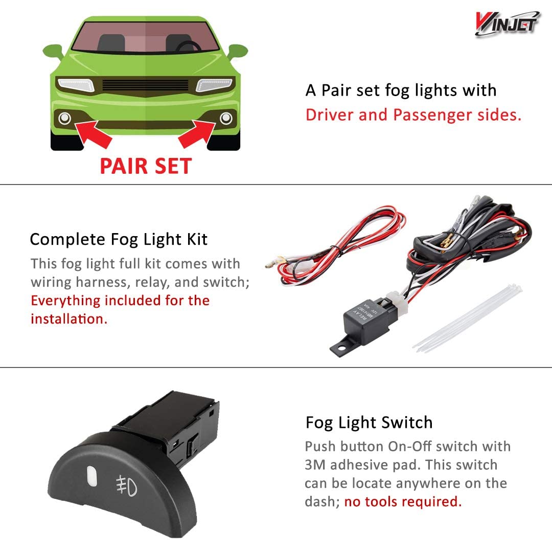 Winjet OEM Fog Lights Assembly Fit For 2006 2007 2008 2009 2010 2011 Hyundai Accent, Driver & Passenger Driving Fog Lamps w/ 881 Halogen Bulbs + Wiring Harness + Switch (Black Housing Clear Lens)