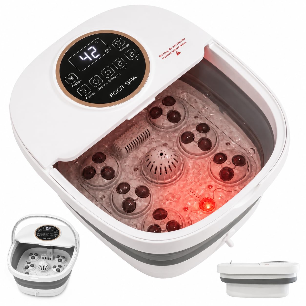 Collapsible Foot Spa Bath Massager with Heat, Automatic Motorized Massage Rollers, Fast PTC Heating, Bubble Jets, LCD Touch Control, 10–60 Min Timer, Epsom Salt Ready, Fits Men’s Size 16