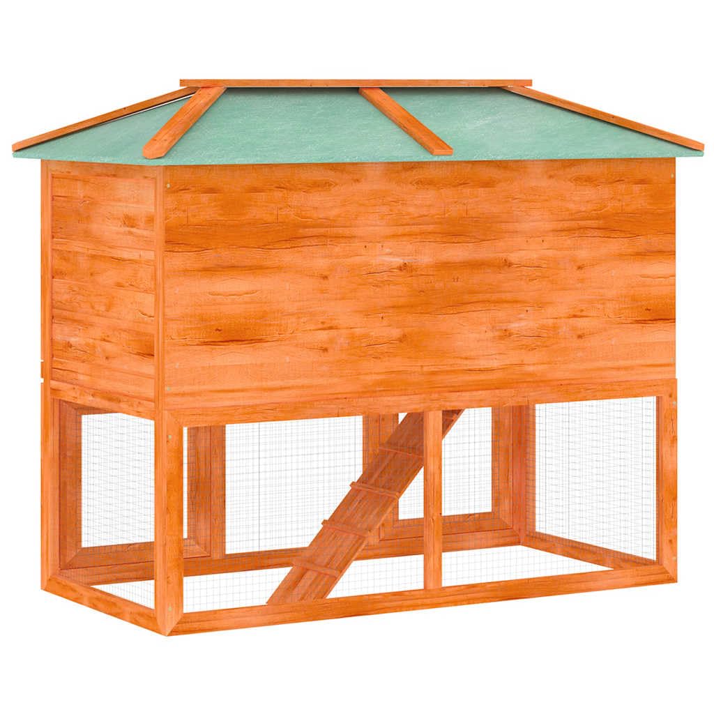 Kleintierstall aus lackiertem Tannenholz 130x68x105 cm mit 2 Etagen, wetterfestem Dach und Drahtgitter, Kaninchenstall für Hasen, Nagerheim, Freilauf und Outdoor-Behausung