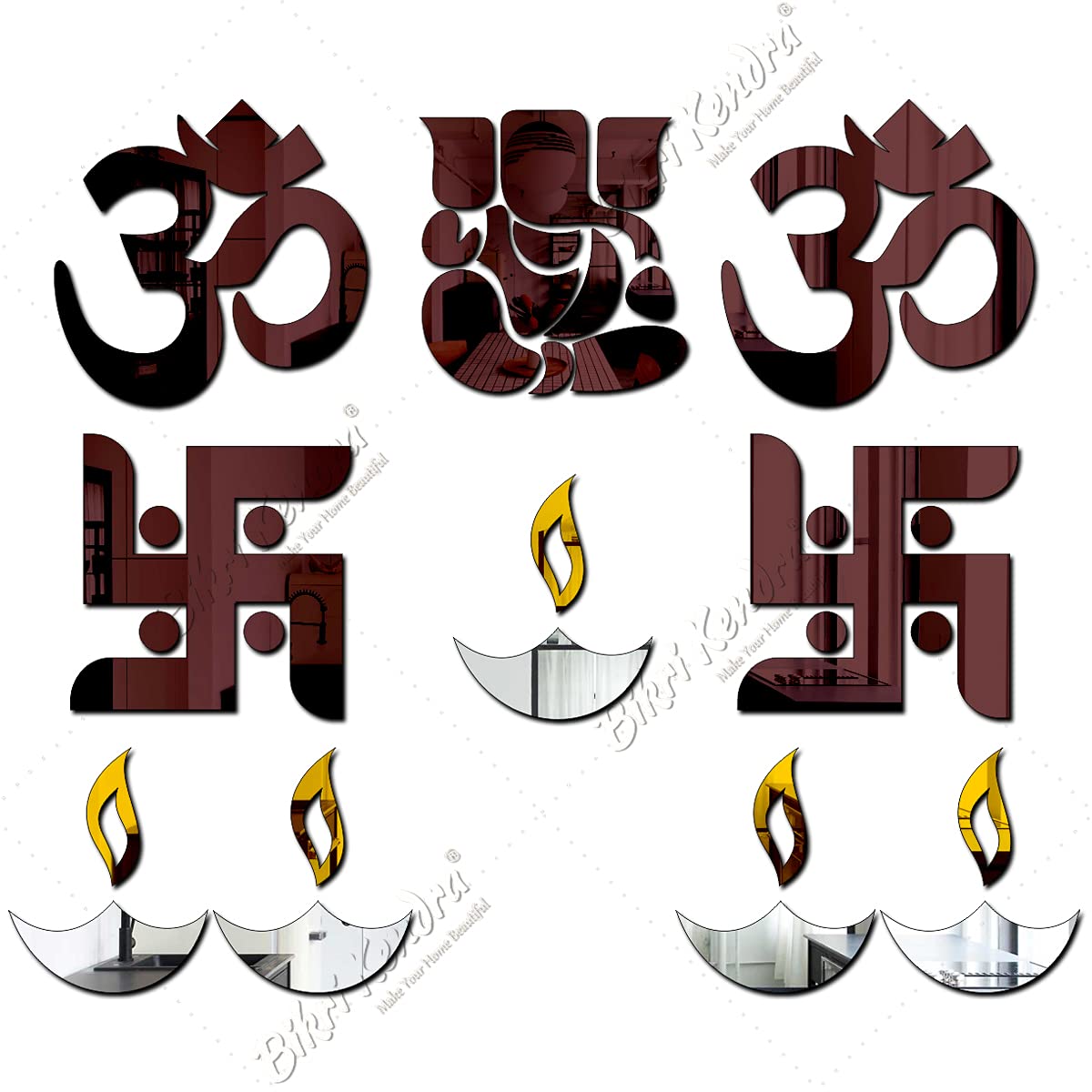 Bikri Kendra ganesha combo mirror wall stickers (Brown) (B09DPWML2F) Amazon Price History, Amazon Price Tracker