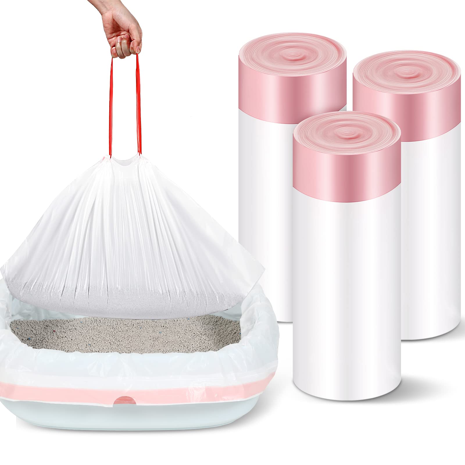 30 Count 45 x 18 Inch Giant Jumbo Cat Litter Box Liners Drawstring Litter Liner Bags Cat Pan Liners Portable Cat Liners for Litter Box Pet Cat Supplies