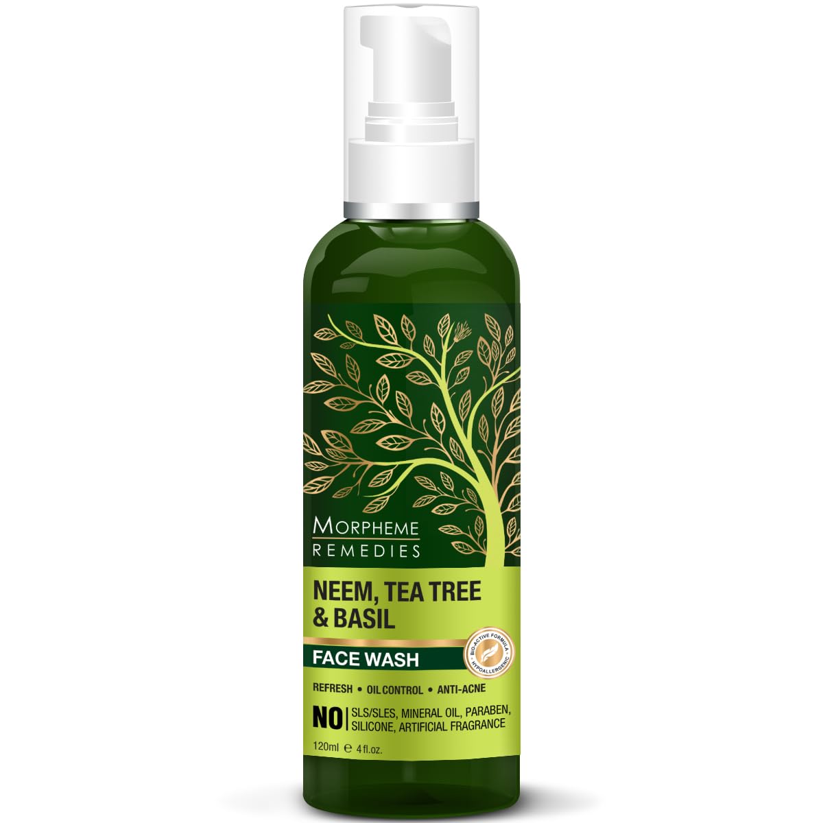 Morpheme Remedies Neem, Tea Tree & Basil Face Wash For Oil Control, Anti Acne - No Parabens, Sulphate, Silicones, 120 ml