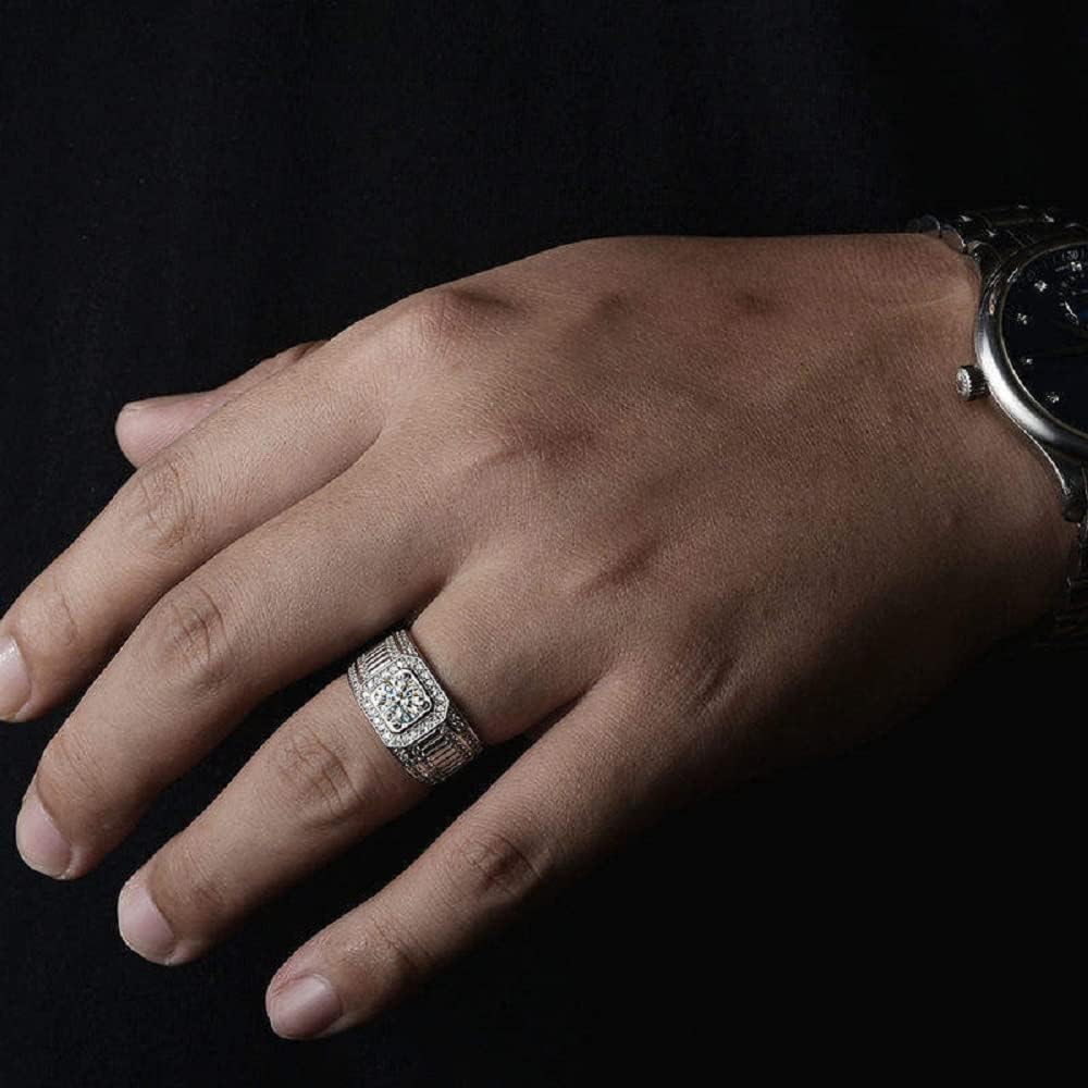 Personality One Carat Silver Moissanite Atmospheric Men Business Crushed Ice Moissanite Ring Men's Fashion Wide Surface Inlaid Moissanite Ring Jewelry Rings for Men Father - Image 2
