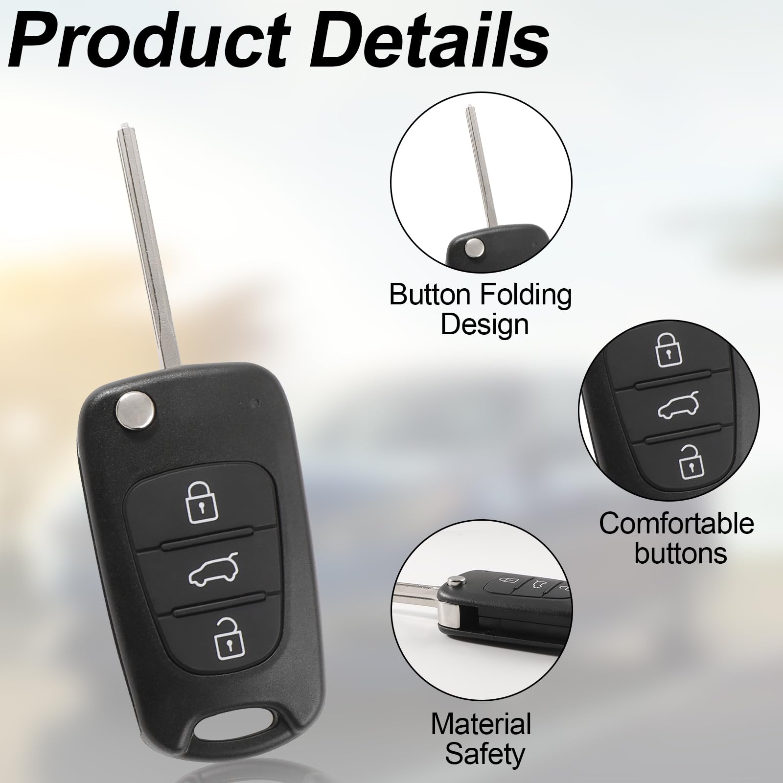 2 sztuki etui na kluczyki samochodowe z 3 przyciskami, zestaw przycisków kompatybilnych z Hyundai i10, i20, i30, ix20, ix35, Kia Sportage Ceed Soul Rio Picanto, pilot zdalnego sterowania, obudowa