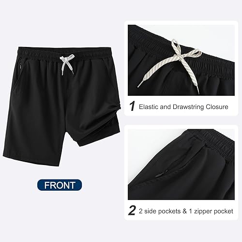 Vista 4 de HODOSPORTS Traje de baño para hombre de 9 pulgadas de secado rápido con forro de compresión y bolsillos