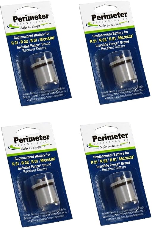 Bateria de reposição de íon de lítio para coleiras receptoras Invisible Fence R21, R22, R51 e Microlite Perimeter Technologies — Pacote com 4