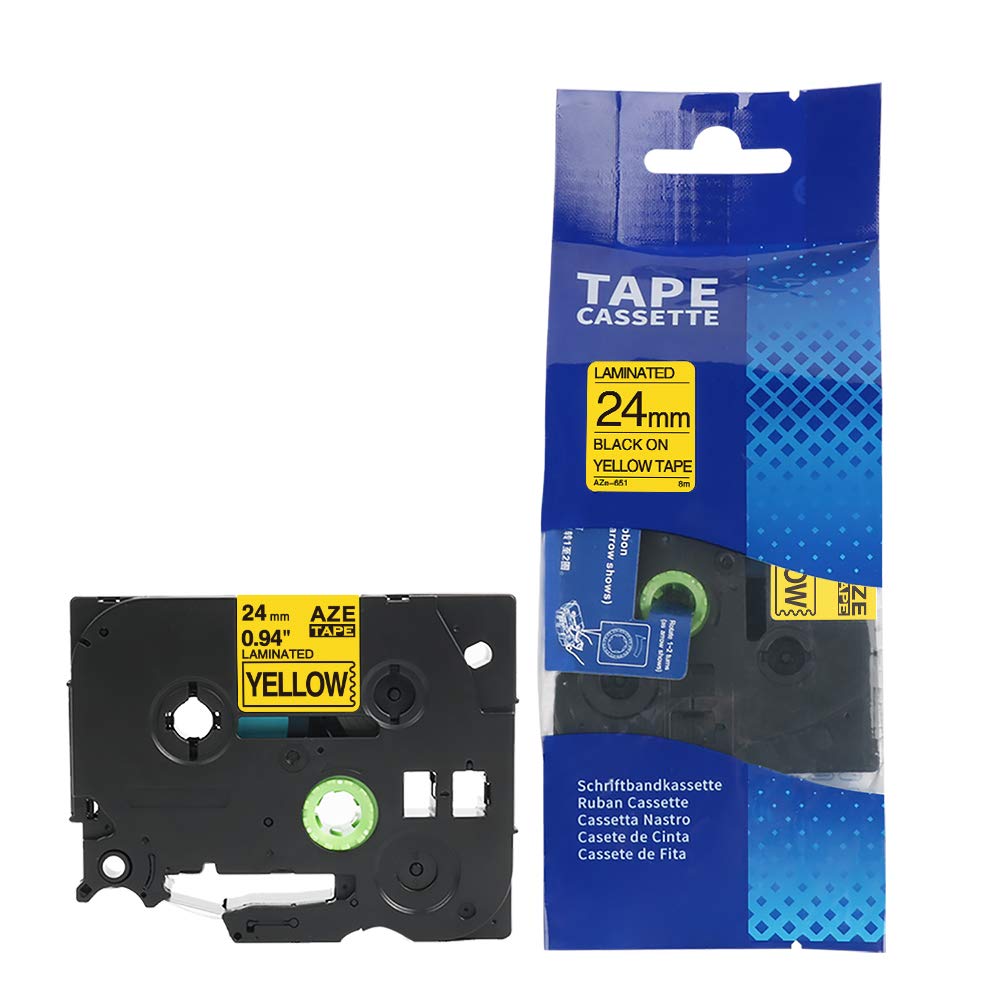 SKY 24 mm x 8 meter Compatible TZe Label Tape Cartridge for P-Touch Label Printers (Black on Yellow)