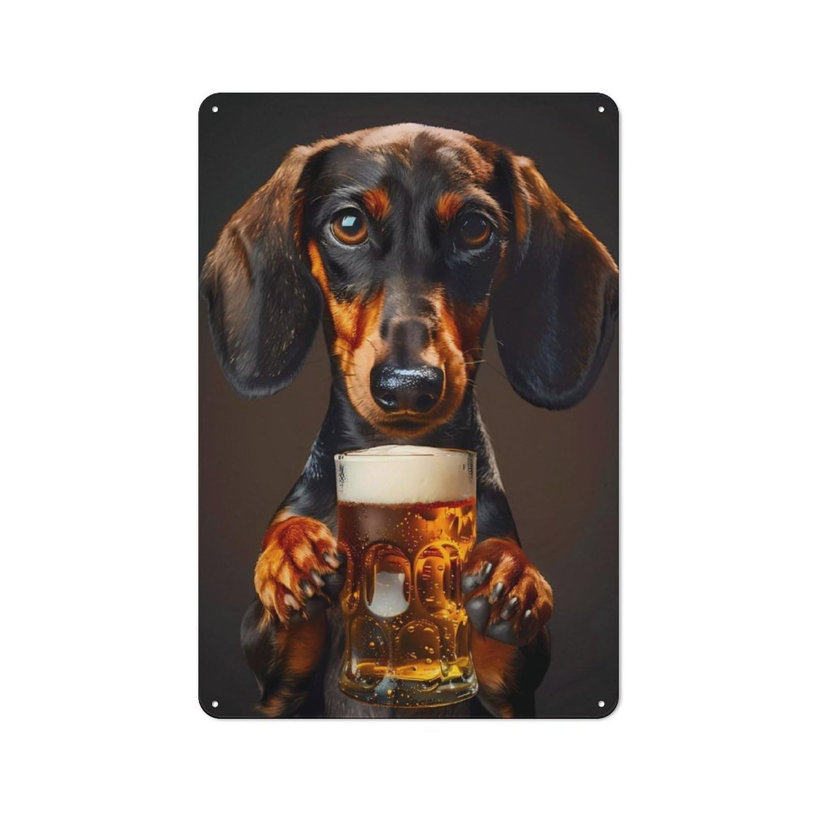 Junmoney Dachshund Beer Rustic Metal Wall Sign 30X20cm For Home Office Or Studio, For Garage, Workshop And Man Cave Decoration