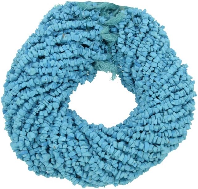ShreeCrystalsBeads Blue Turquoise Gemstone Chips Beads for Jewelry Making Free Form Shape, Synthetic Turquoise Chips, 5 Strands Each of 34" Length