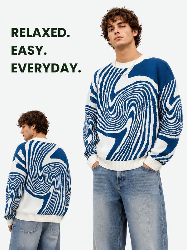 Image of Vamtac Mens Oversized Sweater Vintage Graphic Pullover Crewneck Knit Jumper Y2K Unisex Streetwear 2026 Fall Tops