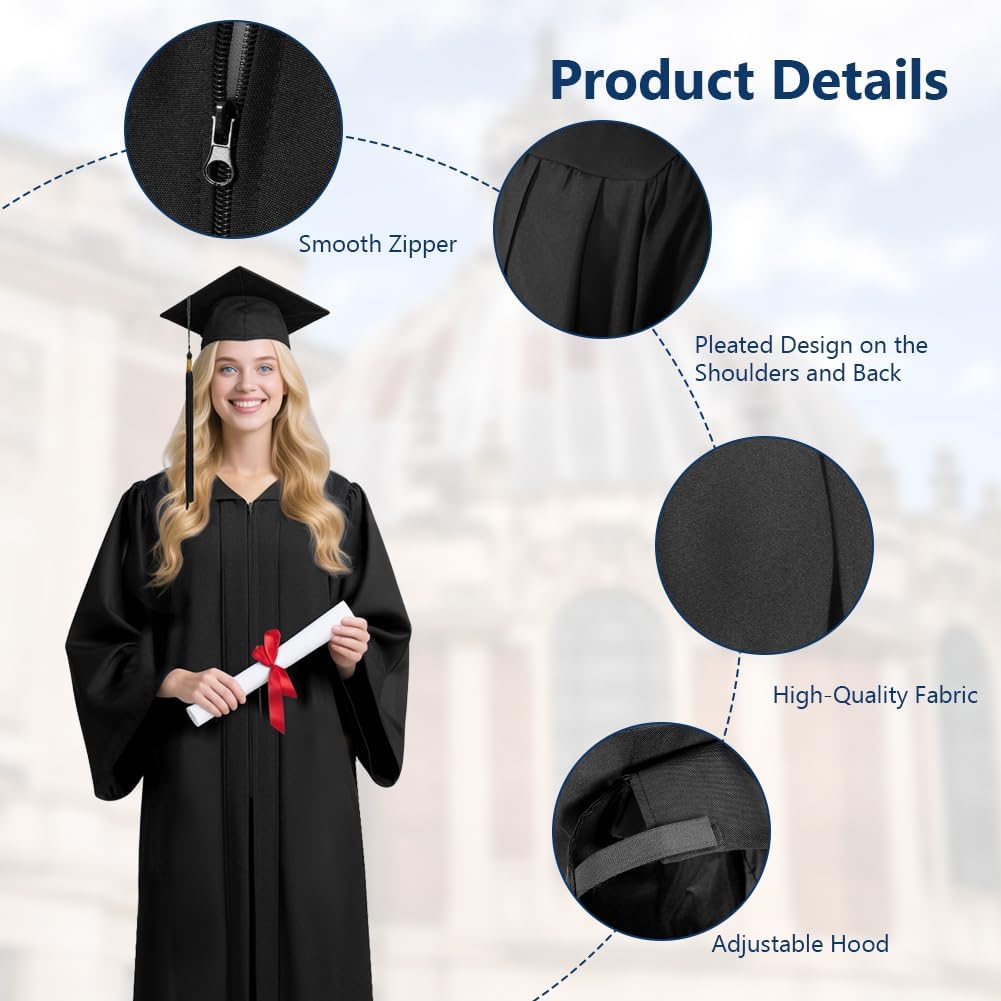 AUYAO Toga Laurea Toga e Tocco Cappello Laurea, Set Toga Laure, Unisex Costume università, Università Abito da Laurea, Graduation Gown, Toga da Università e Tocco Cappello Laurea, Nero