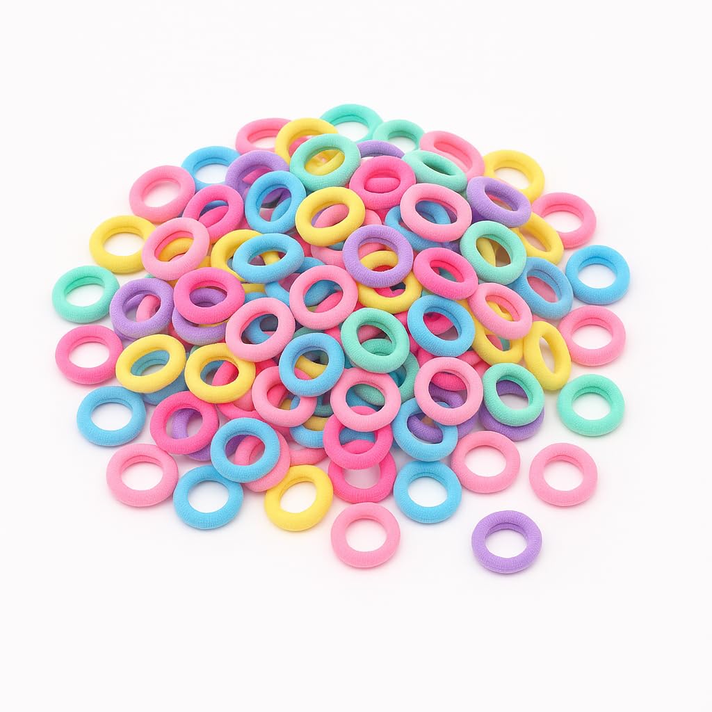 Pack of 100 Multicolor Small Hair Rubber Bands | Soft & Durable Elastic Hair Ties for Kids & Women | Daily Use, No Damage Rubber Bands.