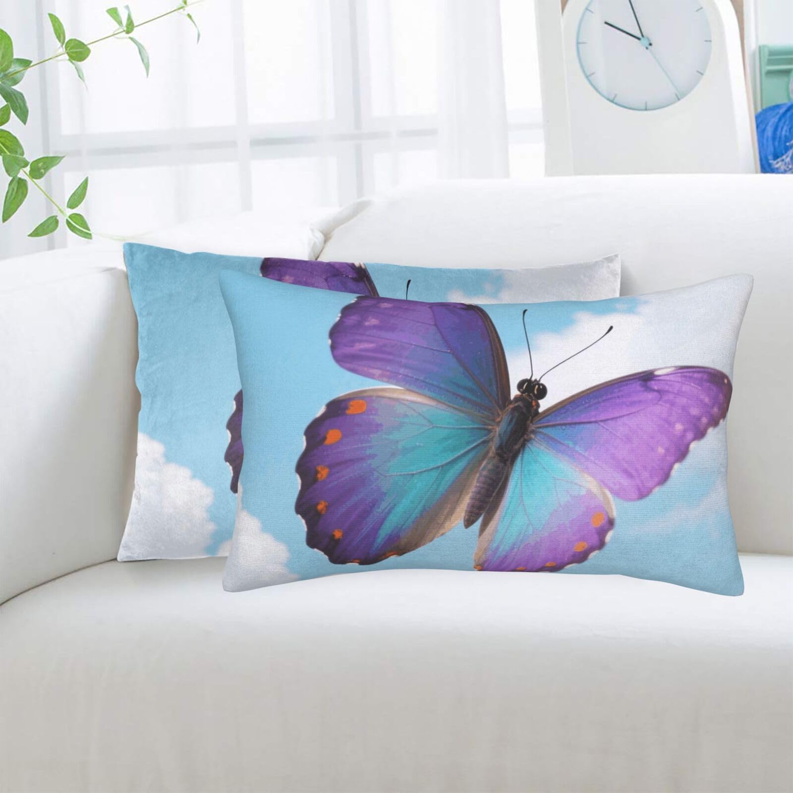 2 Pack Standard Pillowcases Sets, Ultra Soft Comfort Microfiber Plush Pillow Cases Colorful Butterflies Decorative Throw Pillow Cover with Hidden Zipper for Bedroom, Sofa, Couch,16"X24"