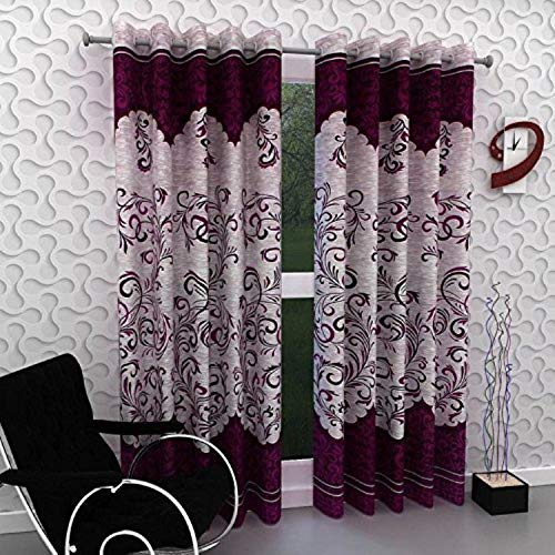 Blexos Saawaan Heavy Quality Premium Beautiful Darbar Panel Wine Polyester Printed Curtains for Window (Wine, 5 Feet) - Pack of 2
