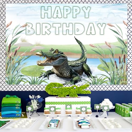 Alligator Birthday Party Decorations Crocodile Happy Birthdays Backdrop Alligator Themed Background for Boys Reptile Themed Jungle Safari Green Leaf Swamp Reptile Animal Supplies 5 * 3ft by Blisstock - Used condition - Image 5