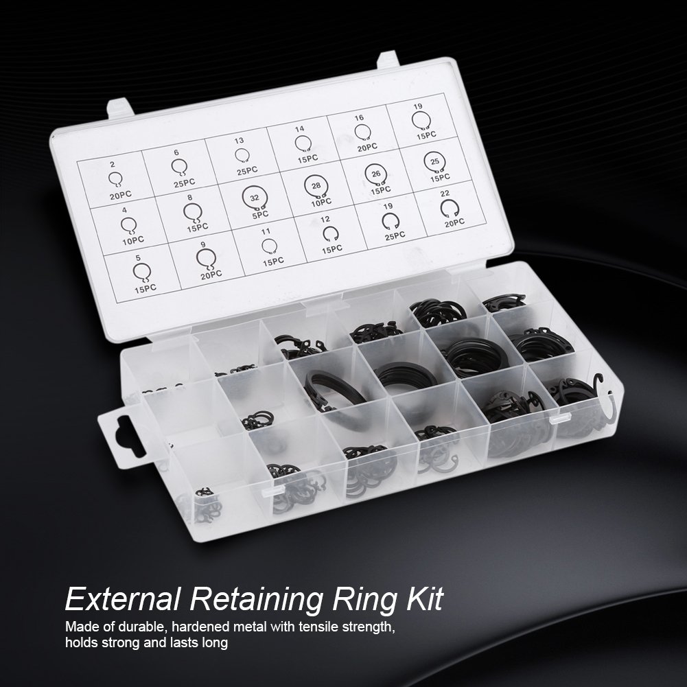 300Pcs E-Clip Snap Ring Shop Assortiment Noir Circlip Kit externe anneau de retenue Assortiment 2mm à 32mm