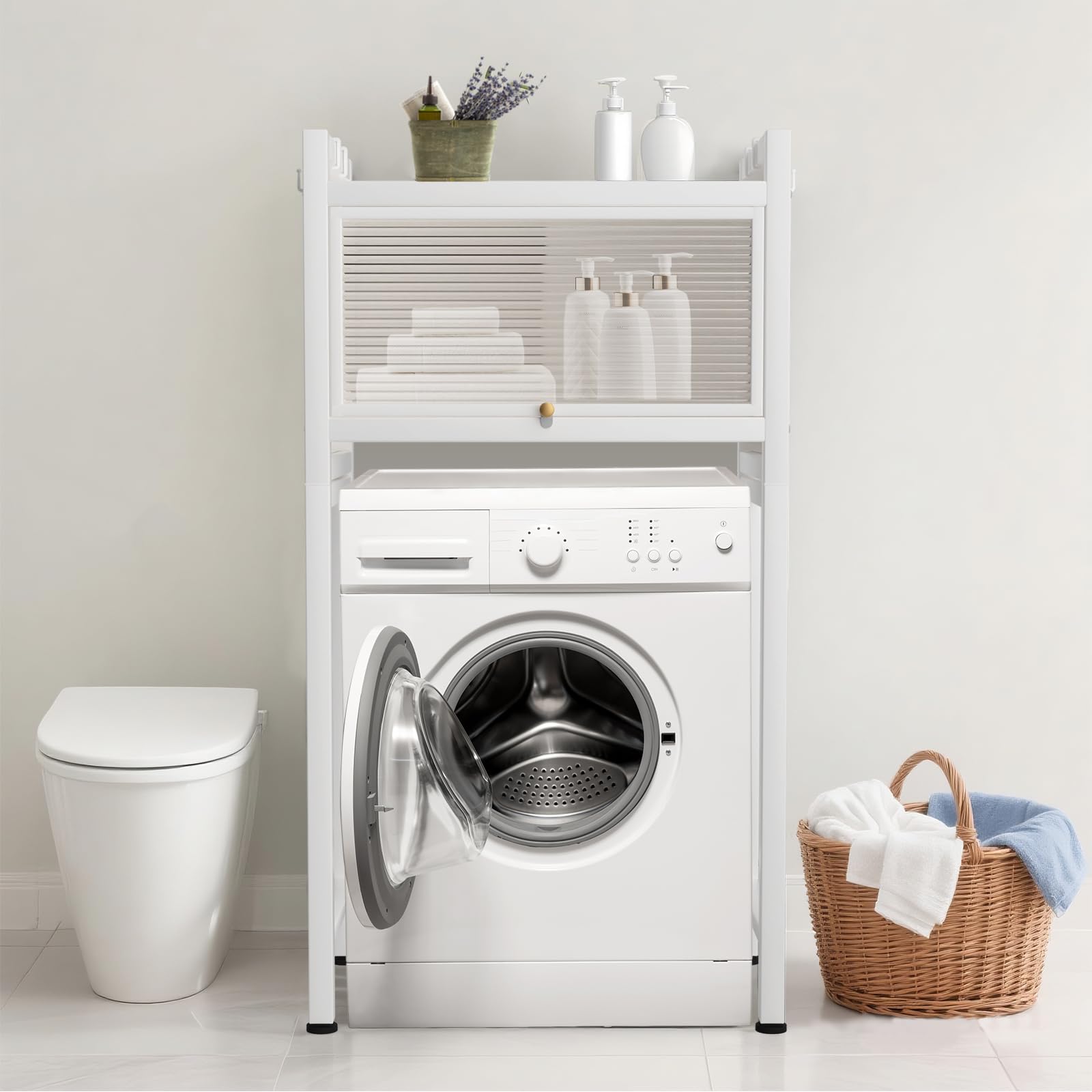 Scaffale sopra Lavatrice e WC a 2 Ripiani – Mobile Salvaspazio per Bagno e Lavanderia, er Lavatrice e Asciugatrice, Mobile da bagno, Bianco, 70 x25x133.5cm