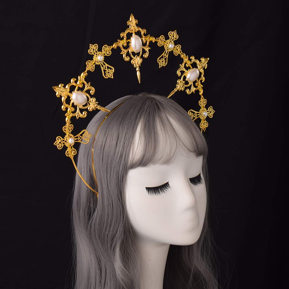 BLESSUME Halo Crown Mary Goddess Headband Women Halloween Costume Headpiece (Gold 2) - Image 3