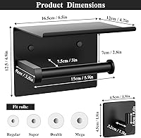 Vista 48 de Tindbea Toilet Paper Holder with Phone Shelf + Towel Robe Hooks, Adhesive or Screw Wall Mounted Toilet Paper Roll Storage, Stainless Steel Bathroom