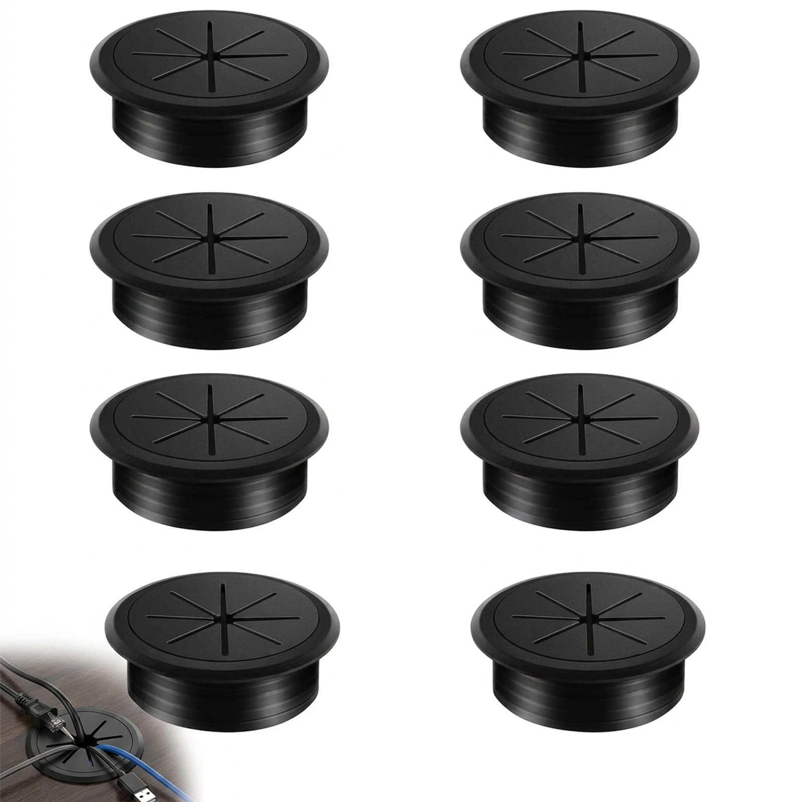 8Pcs Desk Cable Manager Grommet 50mm Hole Table Wire Cover Wire Organizer | 50mm Hole Fit, ABS Material, Cable Tidy Grommet, Black Office Table Hole Cover Cap, Conceal Messy Cords & Tidy Workspace-image-45