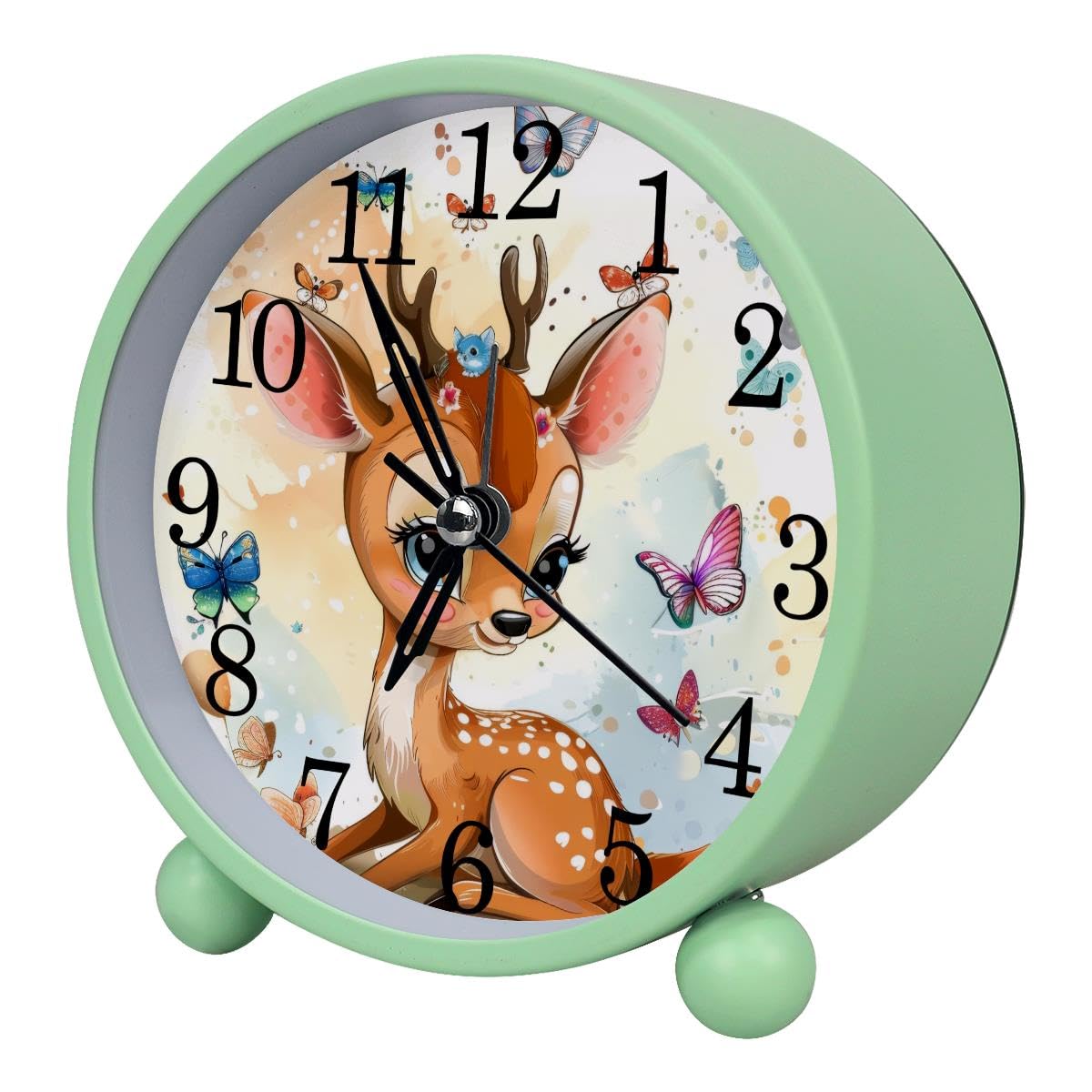 Luoweisi Alarm Clock Deer Butterflies, Silent Non-Ticking with Night Light