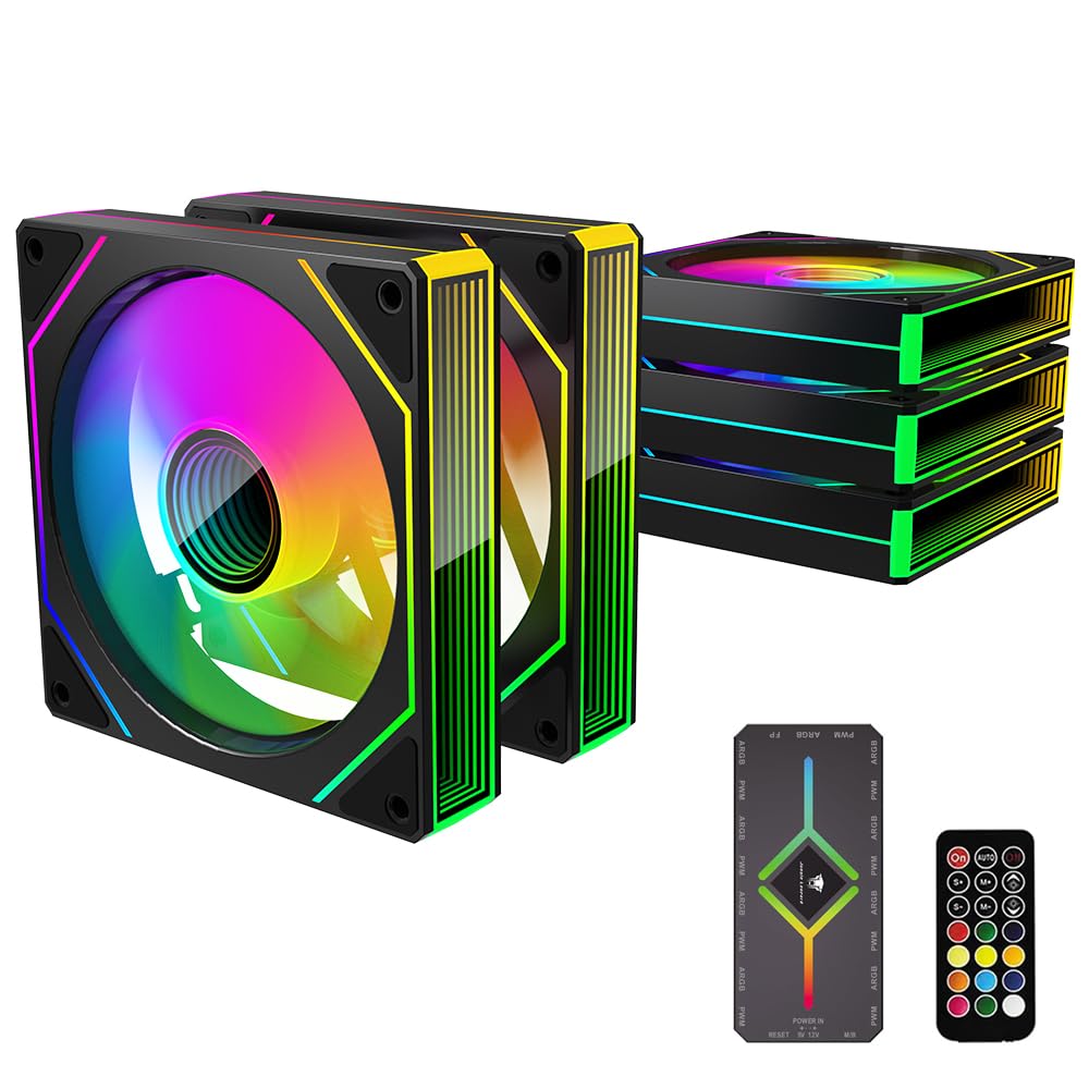 TZMRIT Prism4MAX ARGB Fan 120mm 5-Pack,PC Fan 120mm,120mm Fan RGB,ARGB Housing Fan 120mm,4Pin PWM Silent Computer PC Cooler Fan with ARGB PWM Fan Hub Controller
