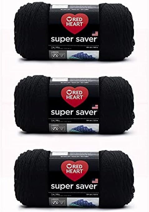 Red Heart Super Saver Black Yarn - 3 Pack of 198g/7oz - Acrylic - 4 Medium (Worsted) - 364 Yards - Knitting/Crochet
