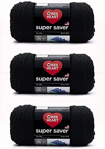 Red Heart Super Saver Black Yarn - 3 Pack of 198g/7oz - Acrylic - 4 Medium (Worsted) - 364 Yards - Knitting/Crochet - Black - 3 pack