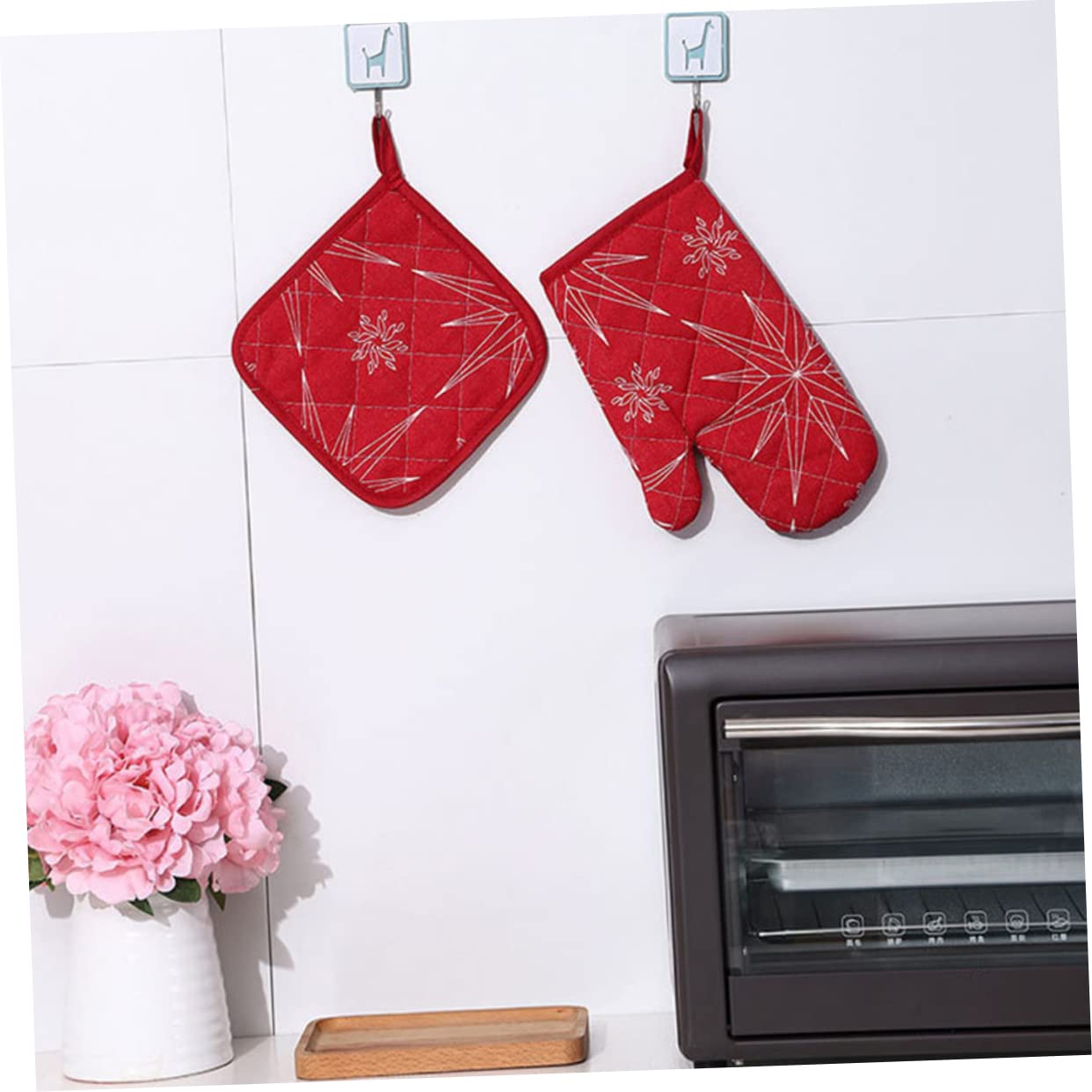 PRETYZOOM 4 Juegos Conjunto de Guantes navideños Christmas Agarraderas Aparatos de Cocina Guantes de Cocina para Horno Guante de Cocina para microondas Estera para Hornear paño
