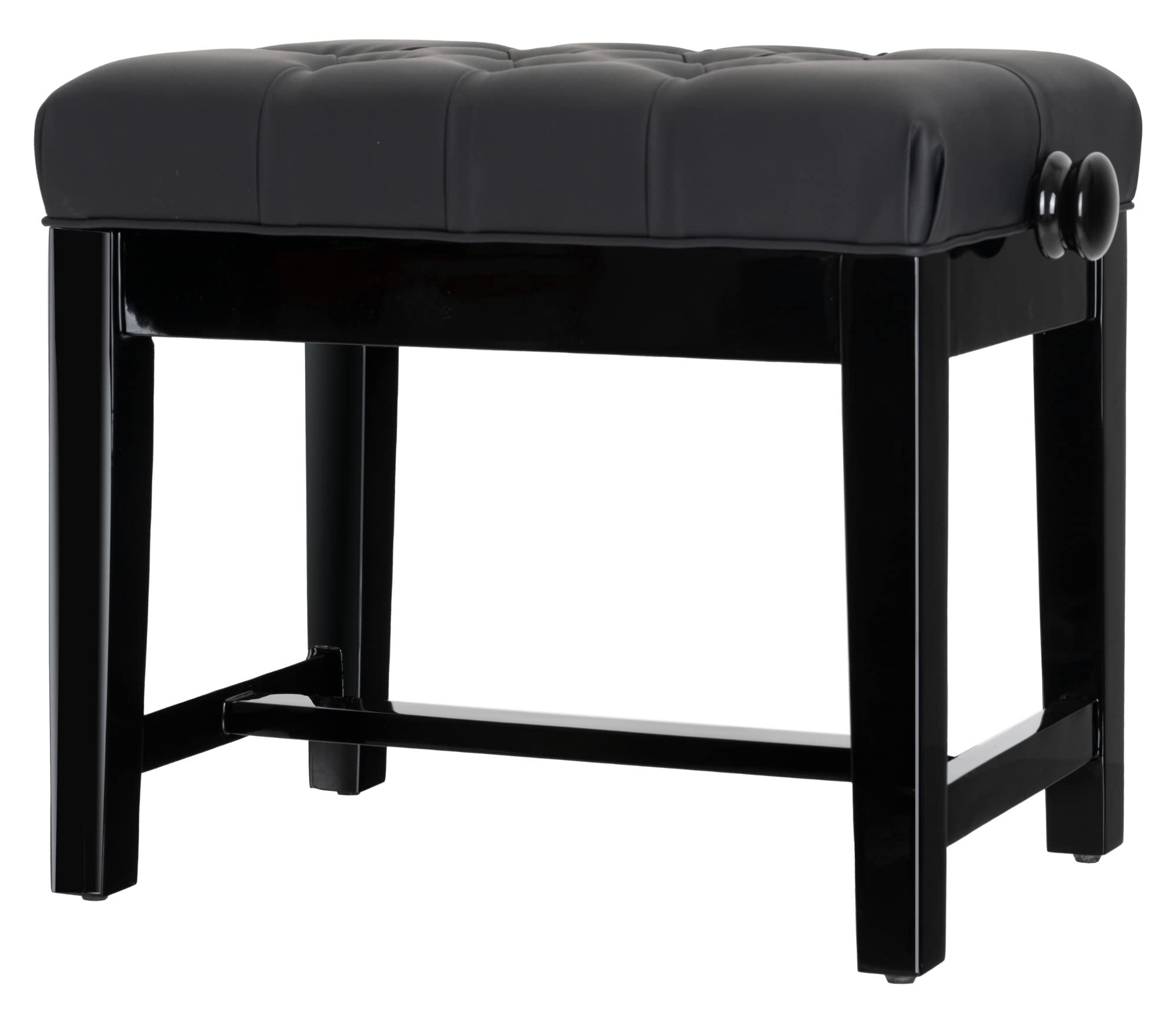 Classic Cantabile Pianobank Modell X - Festverleimte Pianobank - Schwarze Sitzfläche im Chesterfield-Stil - Höhenverstellbar von 48,5-56 cm - 4-fache Kreuz-Mechanik - Schwarz Hochglanz