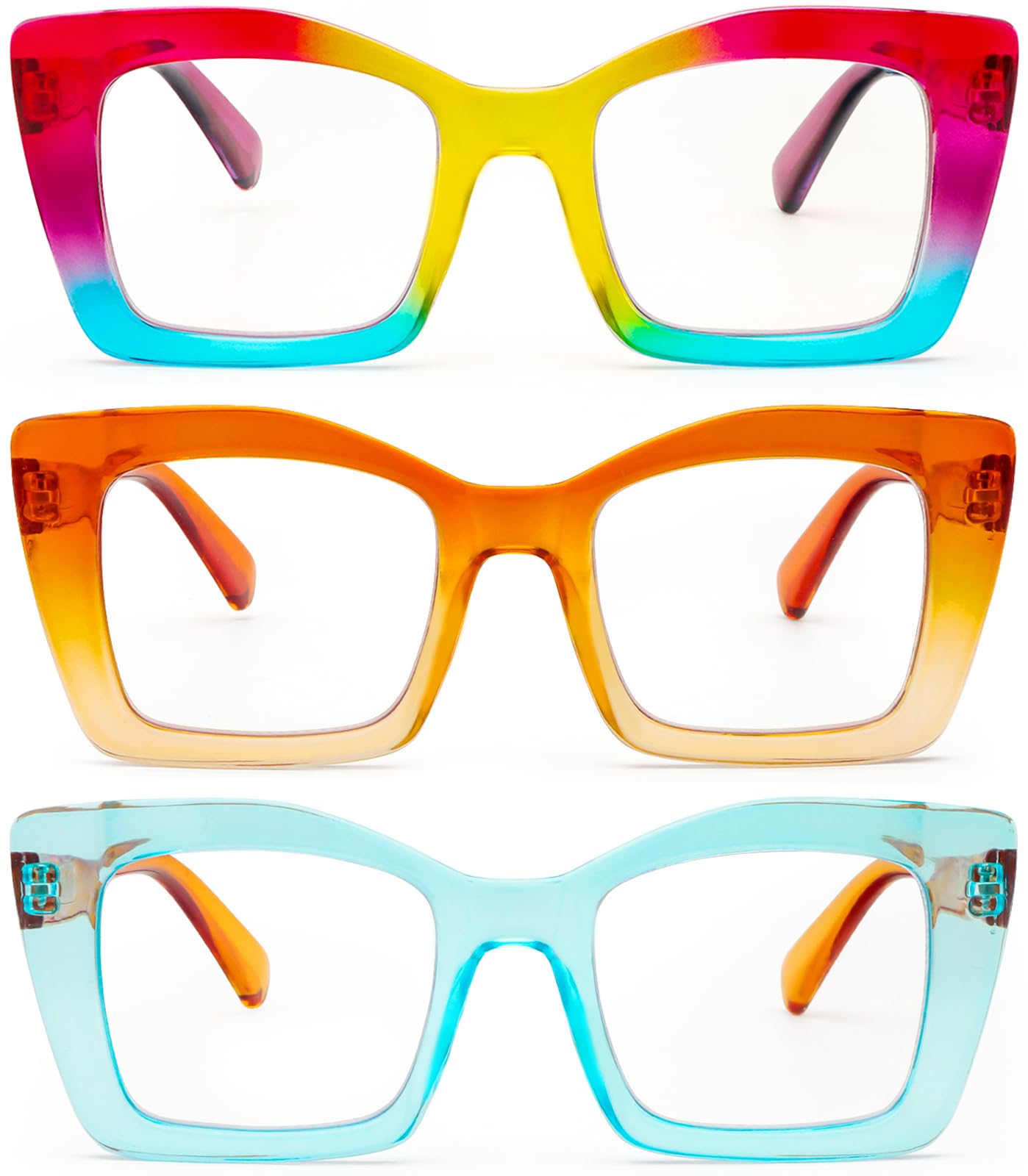 REAVEE Oversized Square Reading Glasses Oprah Style for Women, Blue Light Blocking Large Frame Computer Readers Spring Hinge