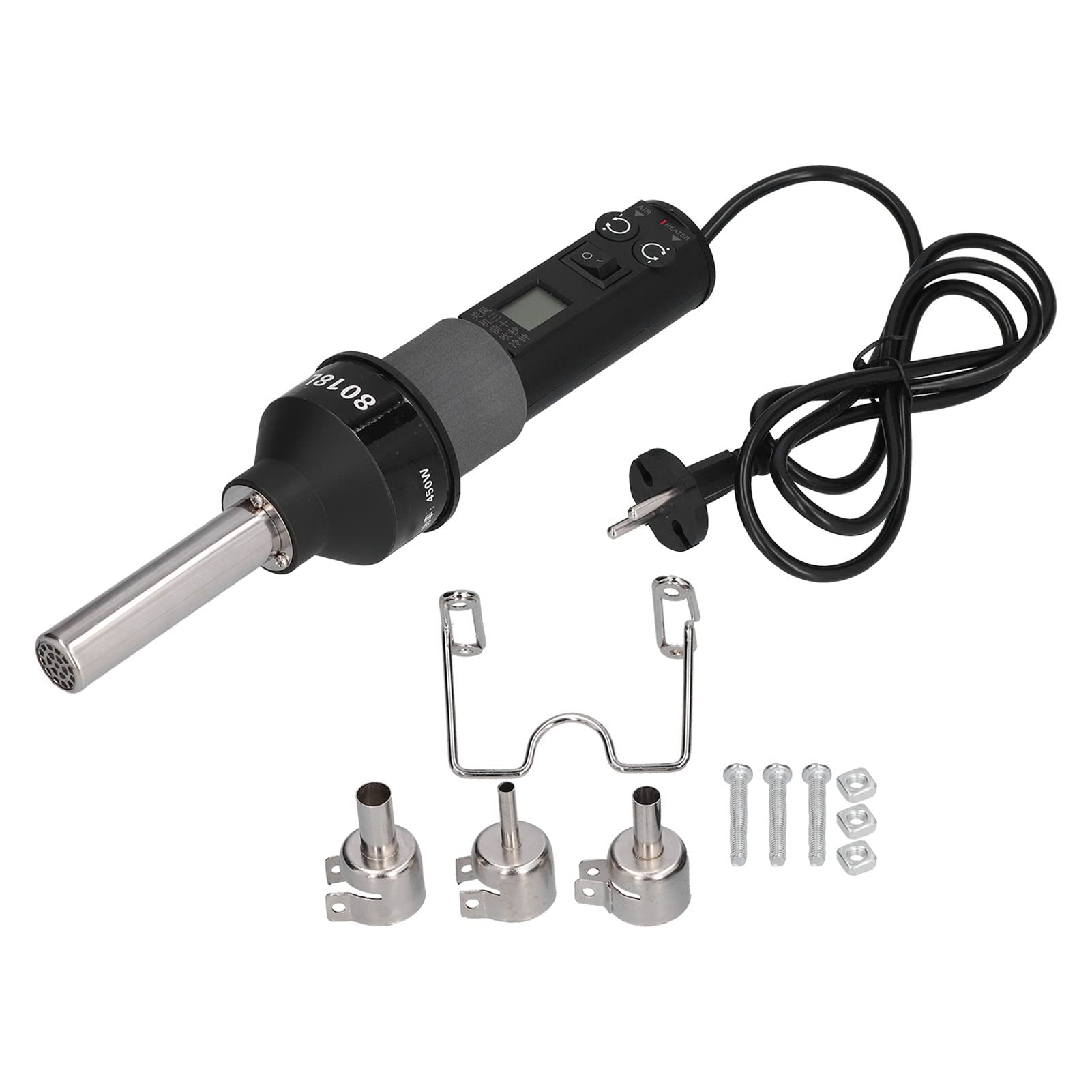 Pistola de Aire Caliente Portátil, Pistola de Calor con Control de Temperatura de 450 W con Pantalla Digital LCD para Soldar IC y Caja de Blindaje (Normativa europea (250V))