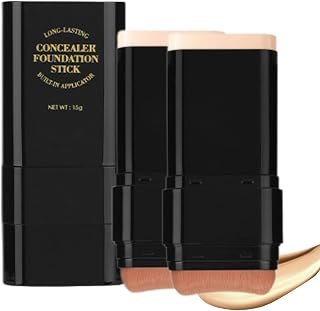 Dual Ended Eraser Foundation Stick, 2 in 1 Concealer and Foundation Stick with Brush, Waterproof & Long-Lasting, 2PCS 04 Wheat