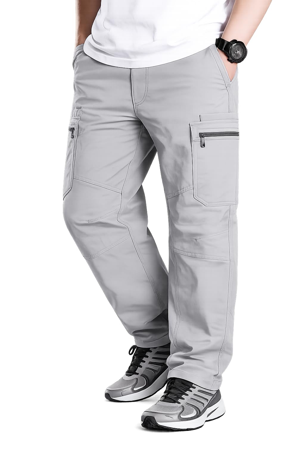 Men's Pure Cotton Cargo Pants | Regular Fit Multi-Pocket Utility Trousers for Men | Solid Black Cargo Bottom Wear with Zip Pockets | Comfortable Casual Outdoor Wear-picture-17