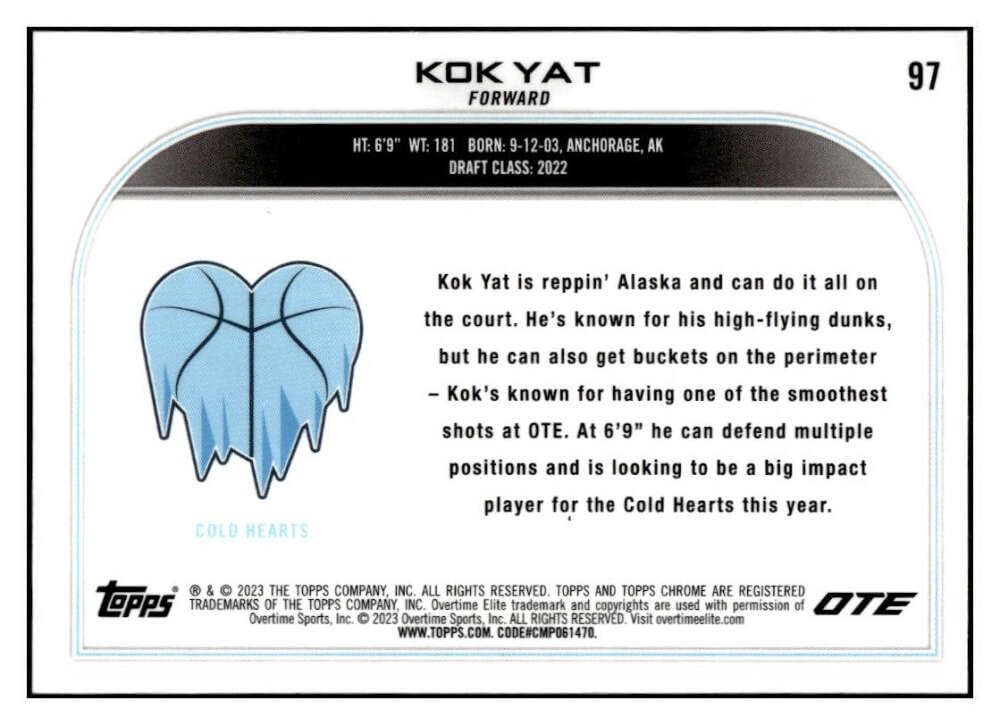 Amazon.com: KOK YAT RC 2022-23 Topps Chrome OTE Sapphire Edition