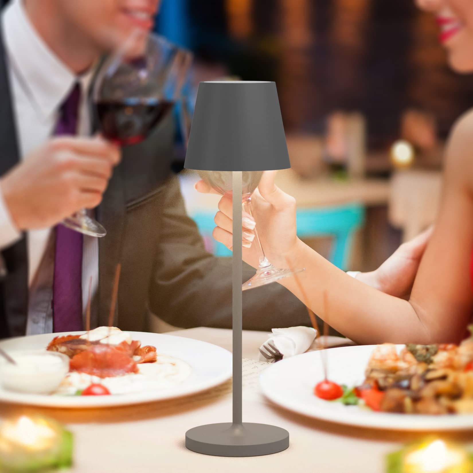 K-Bright Lampada Da Tavolo LED Dimmerabile 240lm, Ricaricabile, Alluminio, IP54, 4000K, Grigio Scuro Con Base A Contatto - 2
