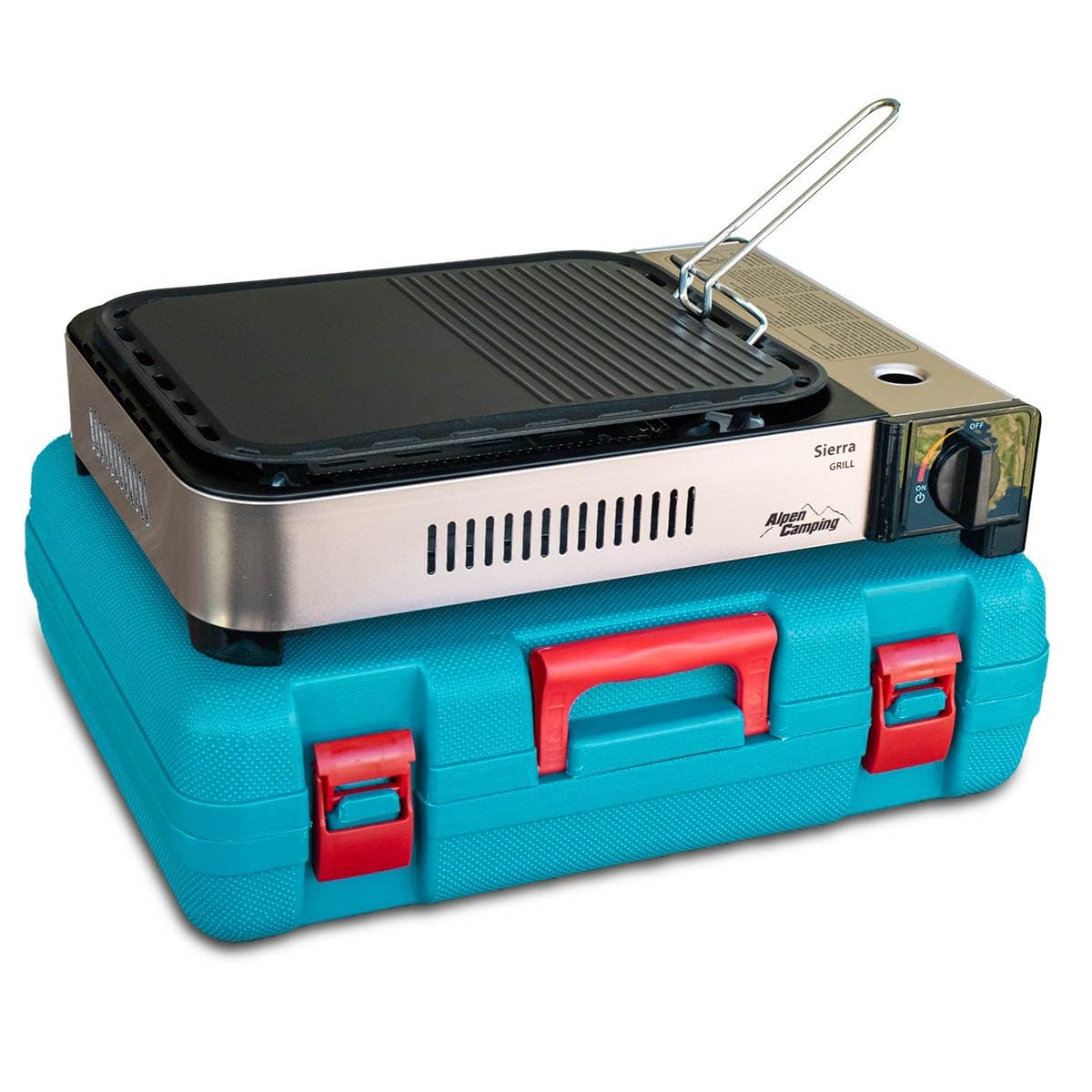 ALPEN Plancha/Grill Gaz Portable Multifonction 2100W, Allumage Piézo, Répartition Uniforme, Récupérateur Graisse, Mallette Transport Inclus - Balcon, Camping