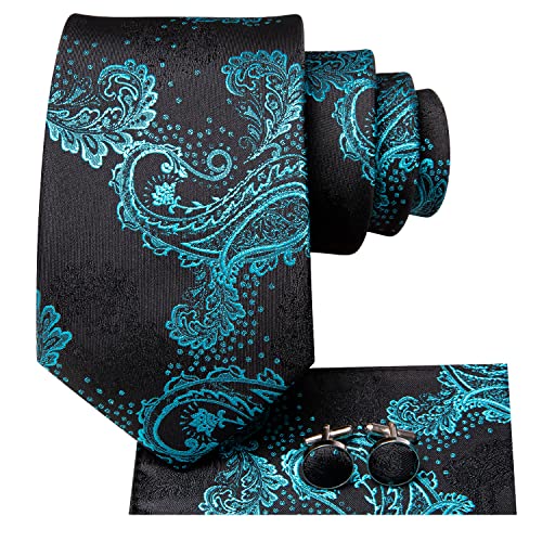 Image of Dubulle Silk Ties Set for Men Formal Paisley Striped Necktie Pocket Square Cufflinks 3PCS Sets Wedding Business Party