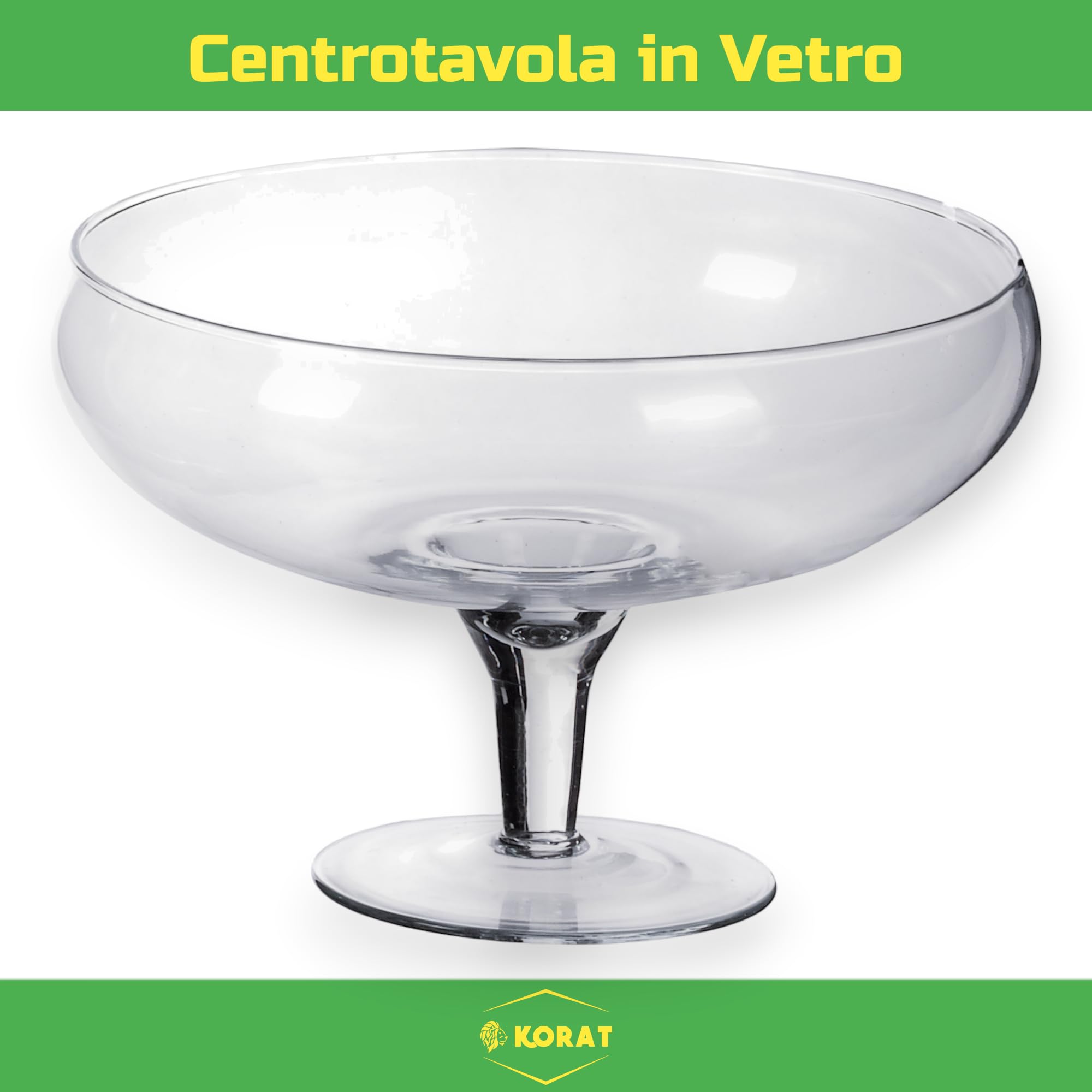KORAT - Centrotavola in Vetro con Piede – Coppa Decorativa Trasparente per Frutta, Dolci, Confetti e Decorazioni – Alzata Elegante per Tavolo e Casa – Design Moderno 27 x 27 x 18 cm