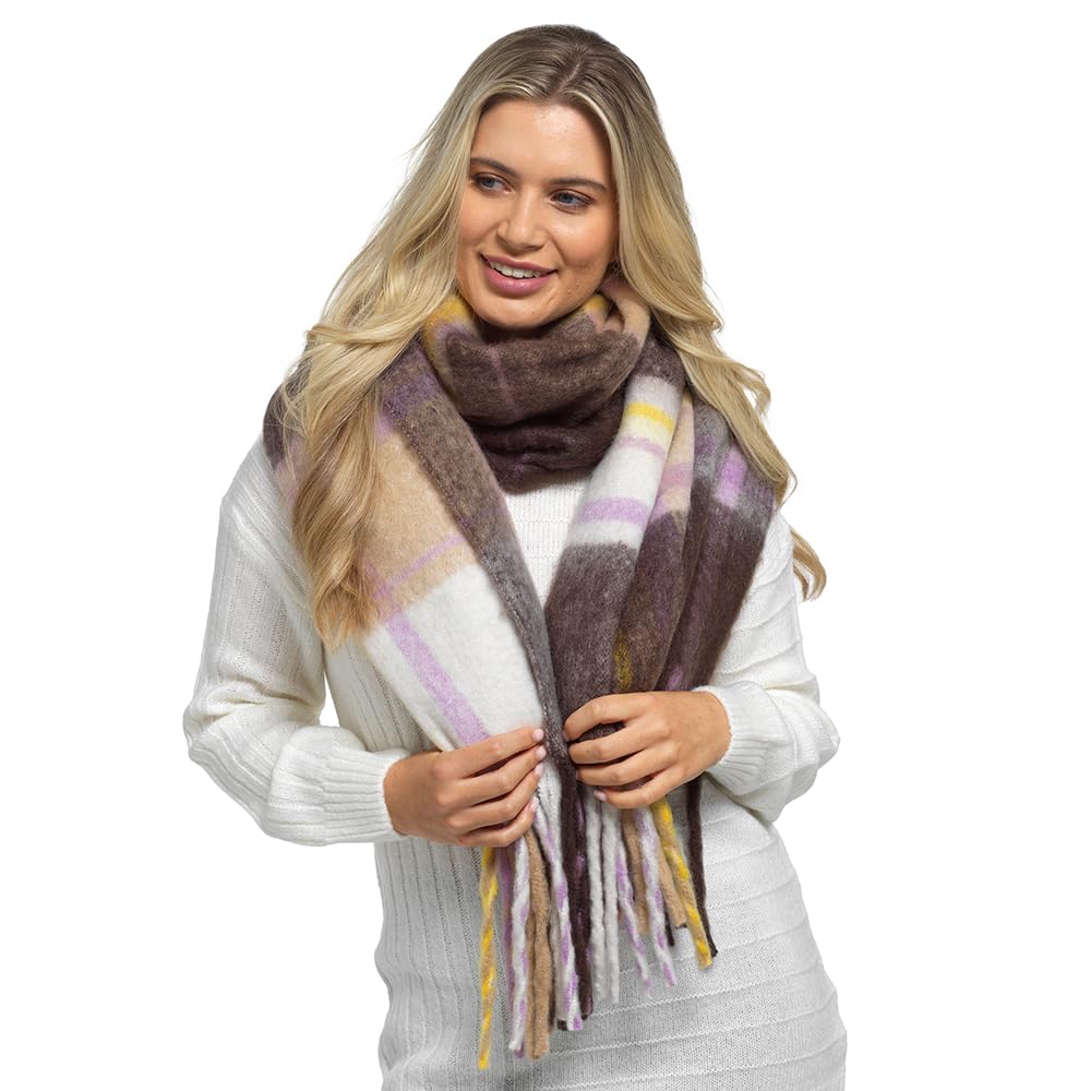 Undercover Ladies Lilac & Brown Check Brushed Blanket Scarf GL1158