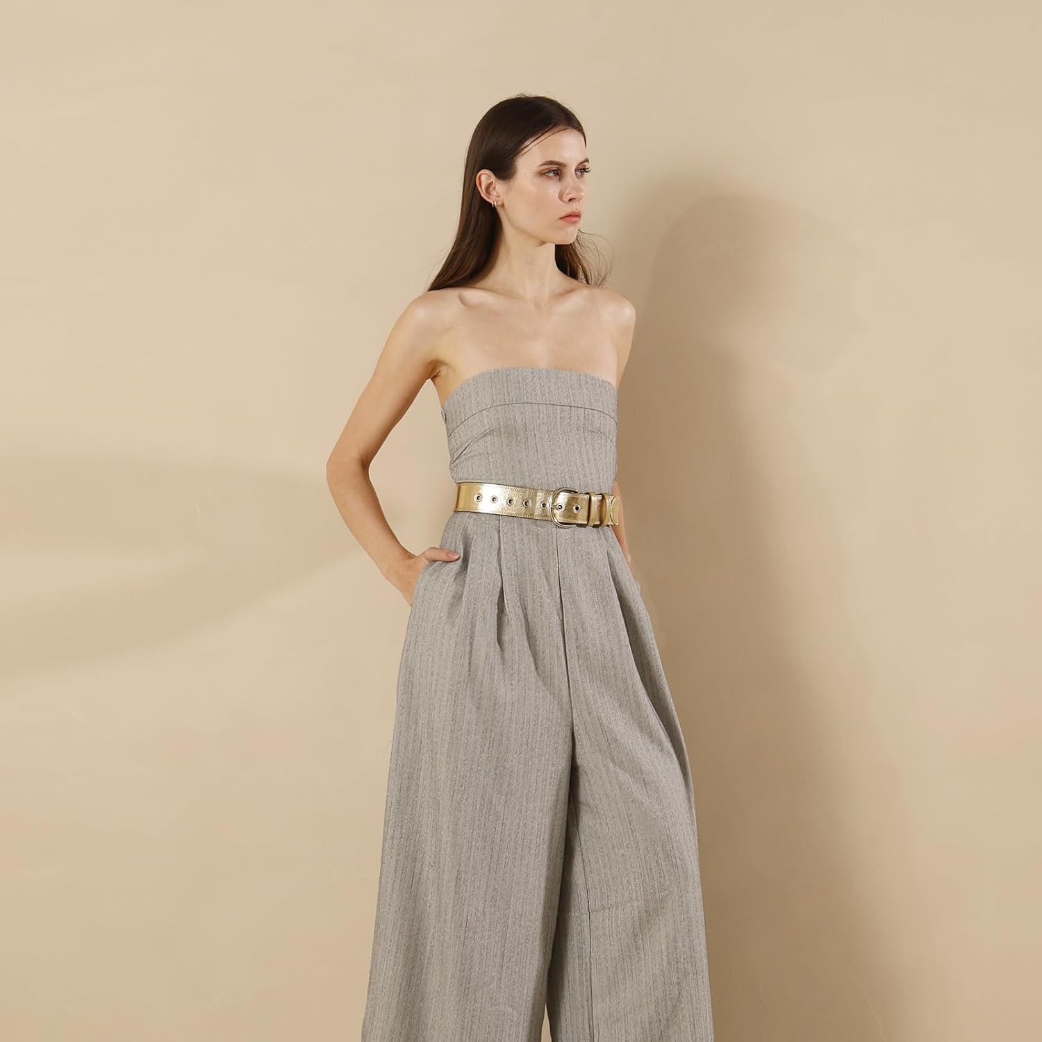 Women Casual Leather Gold Belt for Jeans Pants, Fashion Ladies Girls Gold Faux Leather Waist Belt - Image 6