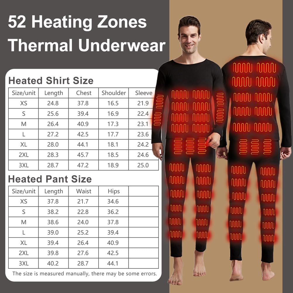 Chemise Et Pantalon De sous-Vêtements Chauffants, Couche De Base Thermique Électrique pour Hommes Ensemble Long John Chauffant pour Moto, Ski, Camping
