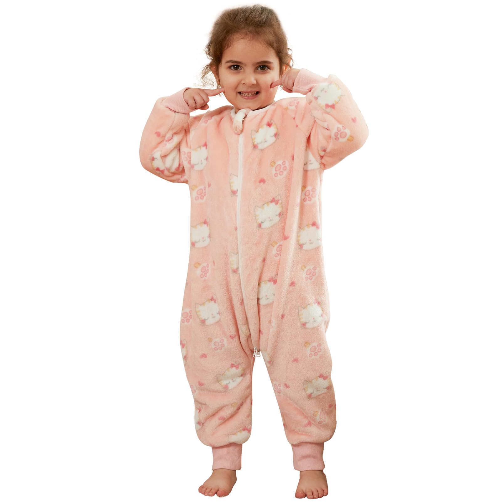 Saco Dormir Bebé con Pies Pijama Saco Bebé, Invierno Franela Pelele Ropa para Dormir con Manga Larga, Pijama Manta Bebé Niñas Niños con Cremalleras Dibujos Animados Buzo Bebé 0-6 Años