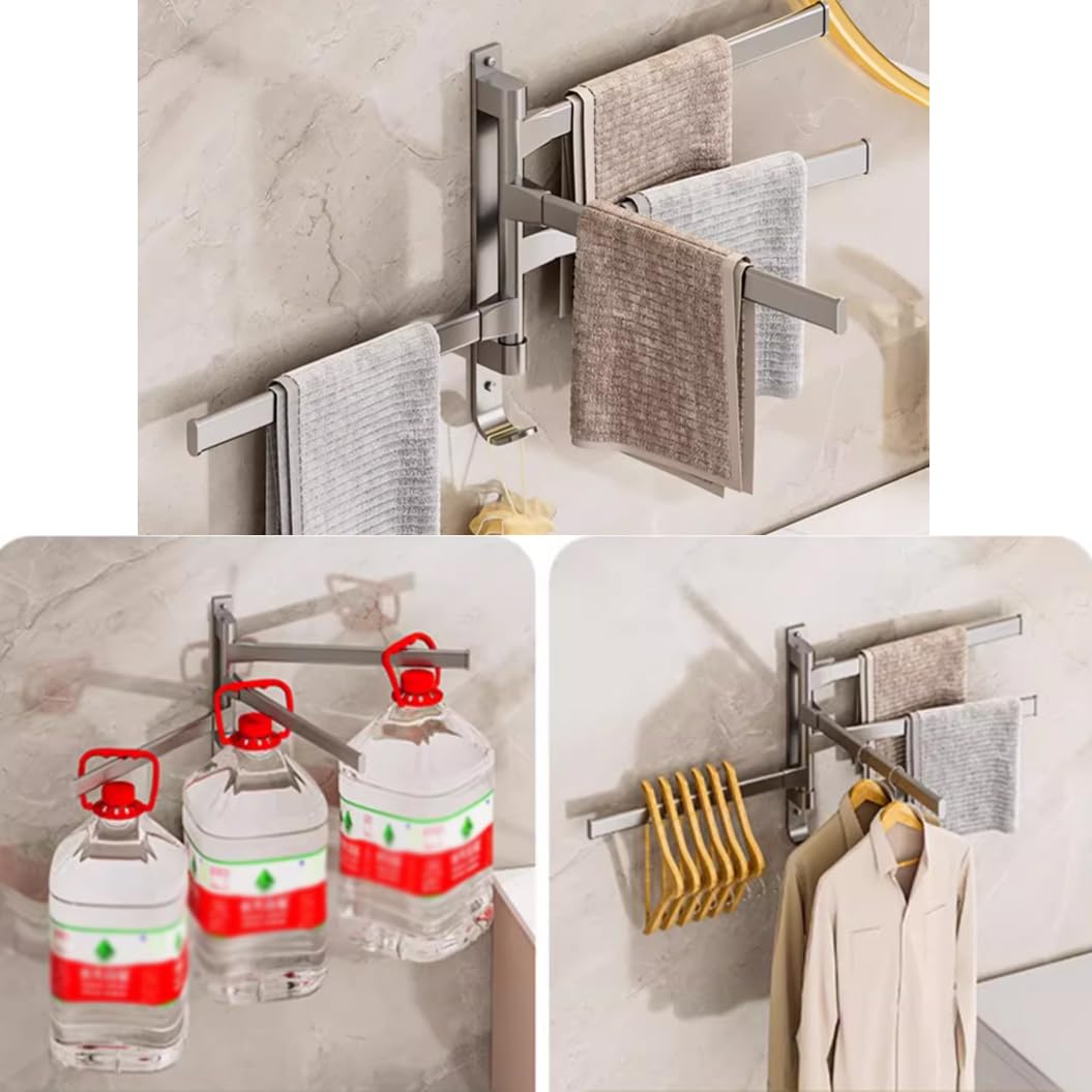 Toallero Pared Giratorio Toallers De Baño Pared Toallero De Barra con Gancho Rotación 180° Montaje En Pared con 4 Barras Aleación Engrosada Acabado Pulido White-2Bar
