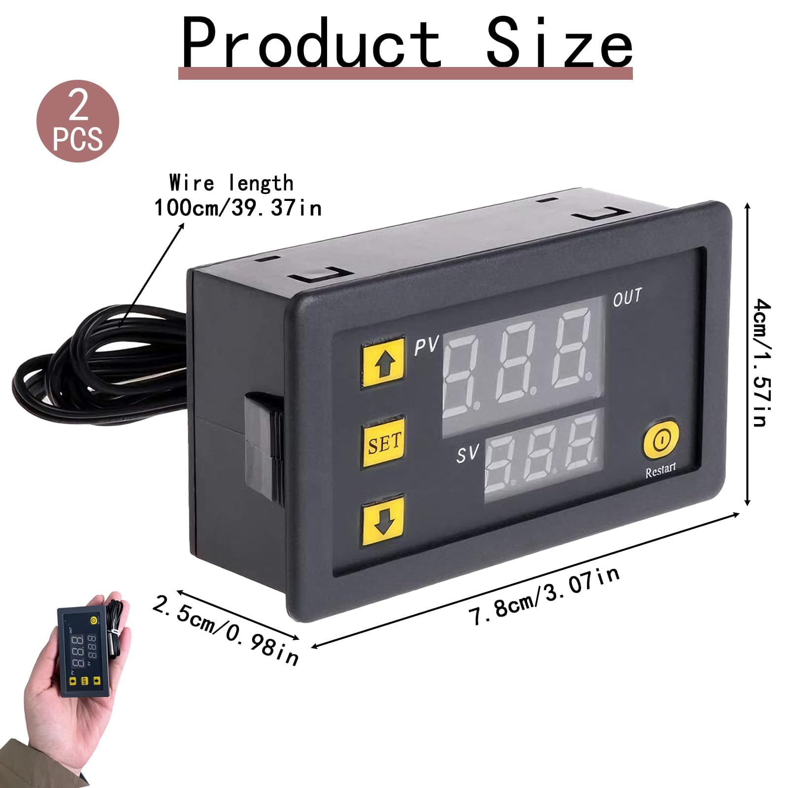 Regulator Temperatury Cyfrowy W3230, 2 Sztuki AC 110V-220V, Termostat z Wyświetlaczem LED 20A i Czujnikiem NTC 10K, Zakres Temperatury od -50℃ do 110℃, Idealny do Lodówek, Zamrażarek i Sy