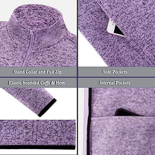 Image of Dolcevida Women's Long Sleeve Sweater Fleece Zip Up Speckled Jacket with Pockets