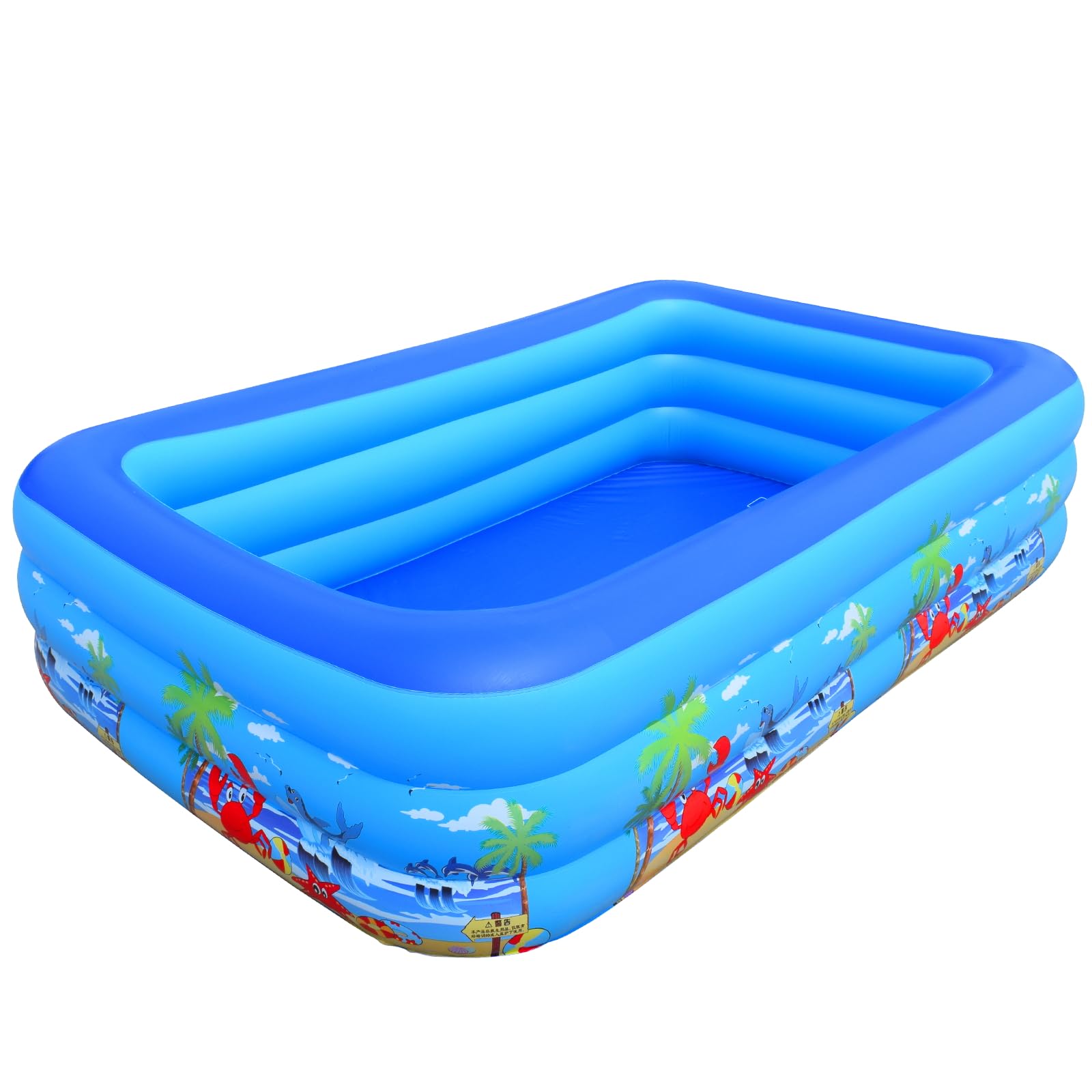 Baiao Inflatable Paddling Pool, 3 Rings Large Rectangular, Family Swimming Pool for Adults, Indoor Outdoor 78.8" x 49" x 20" (200CM)